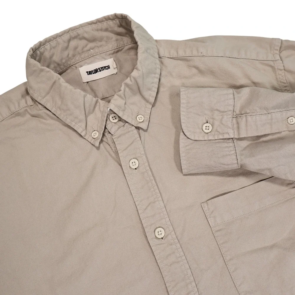 TAYLOR STITCH Men's 44 Tan Organic Cotton Jack Button Down Long Sleeve Shirt